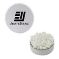 Large White Snap Top Round Tin Filled w/ Sugar Free Mints